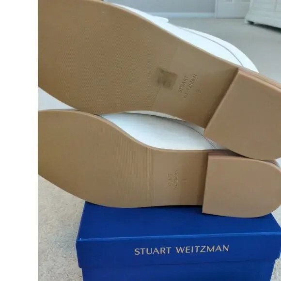 Stuart Weitzman White Crystal Buckle Leather Mules - Picture 7 of 8